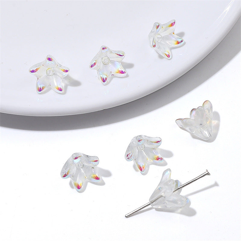 Lily Flower Glass Beads 13mm Transparent Mixed Colors 20pcs 7