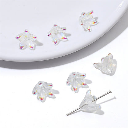 Lily Flower Glass Beads 13mm Transparent Mixed Colors 20pcs 7