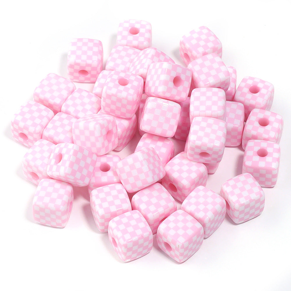 Colored Checkerboard Rounded Acrylic Square Beads 13mm 10pcs 11