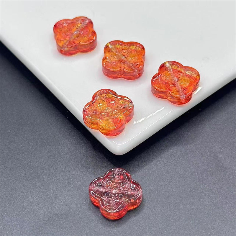 Transparent Clover Shape Glass Beads 14mm Soft Smoky Blue 100pcs 10