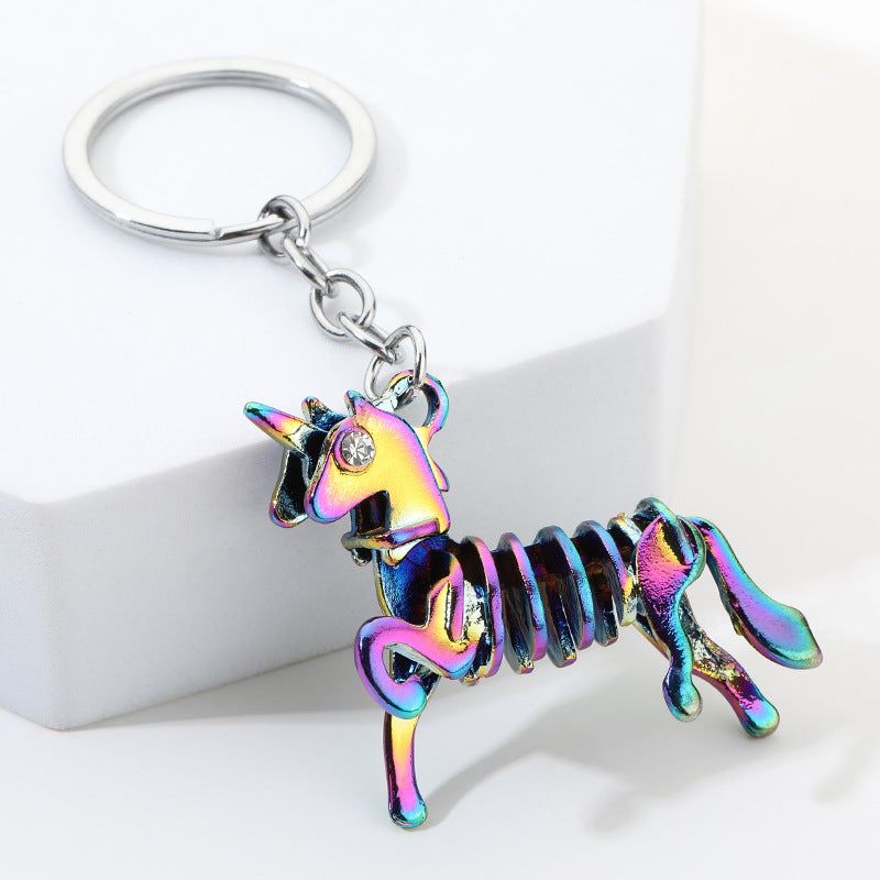 Alloy Colorful Dinosaur Keychain Metallic Rainbow Skeleton Design 4