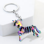 Alloy Colorful Dinosaur Keychain Metallic Rainbow Skeleton Design 4
