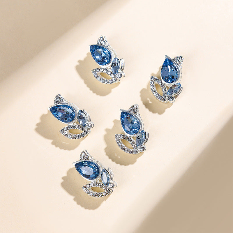 Enchanted Tulip Rhinestone Beads 20mm Alloy Floral Pave 5pcs 6