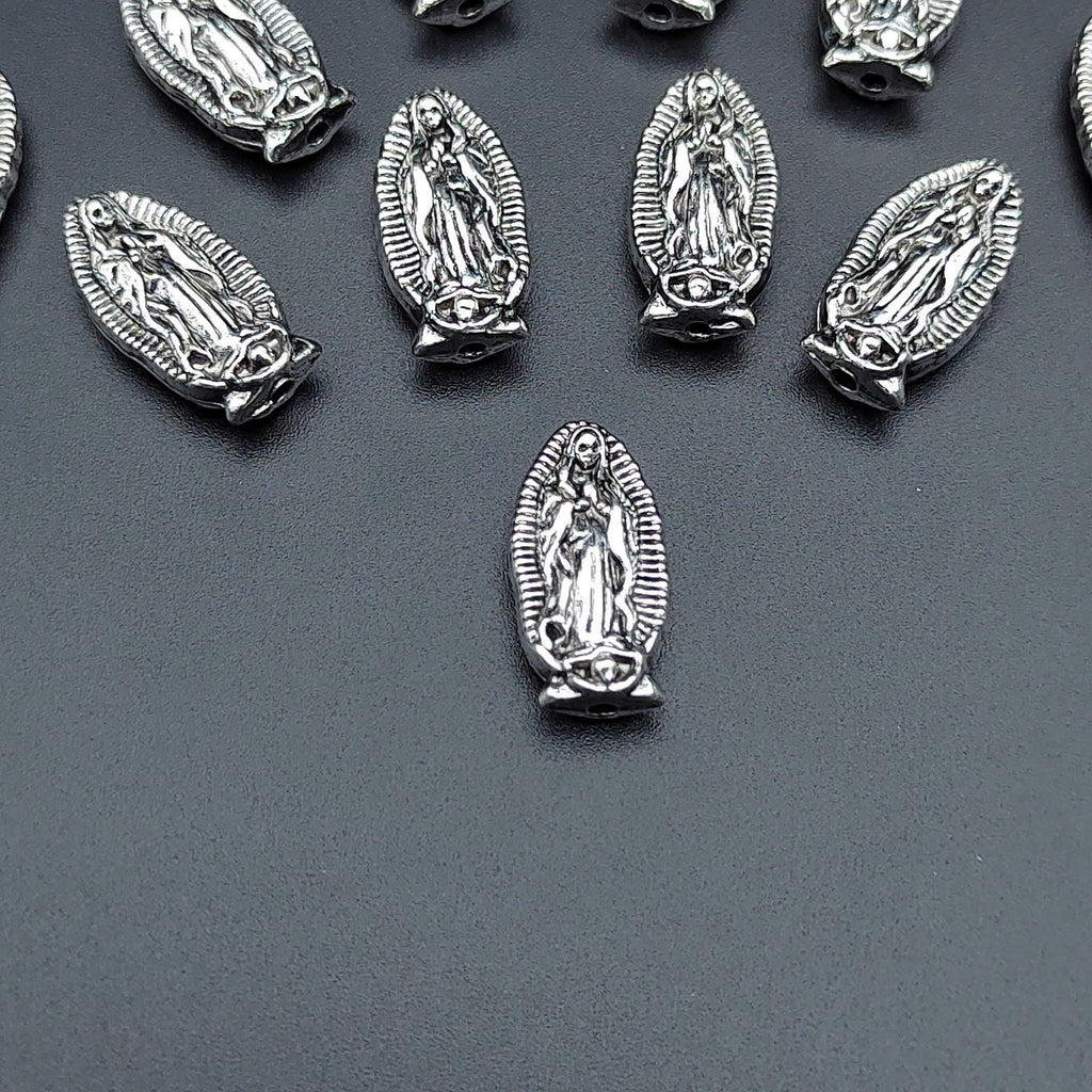 Virgin Mary Metal Beads 13mm 19mm Detailed Silver Tone 100pcs