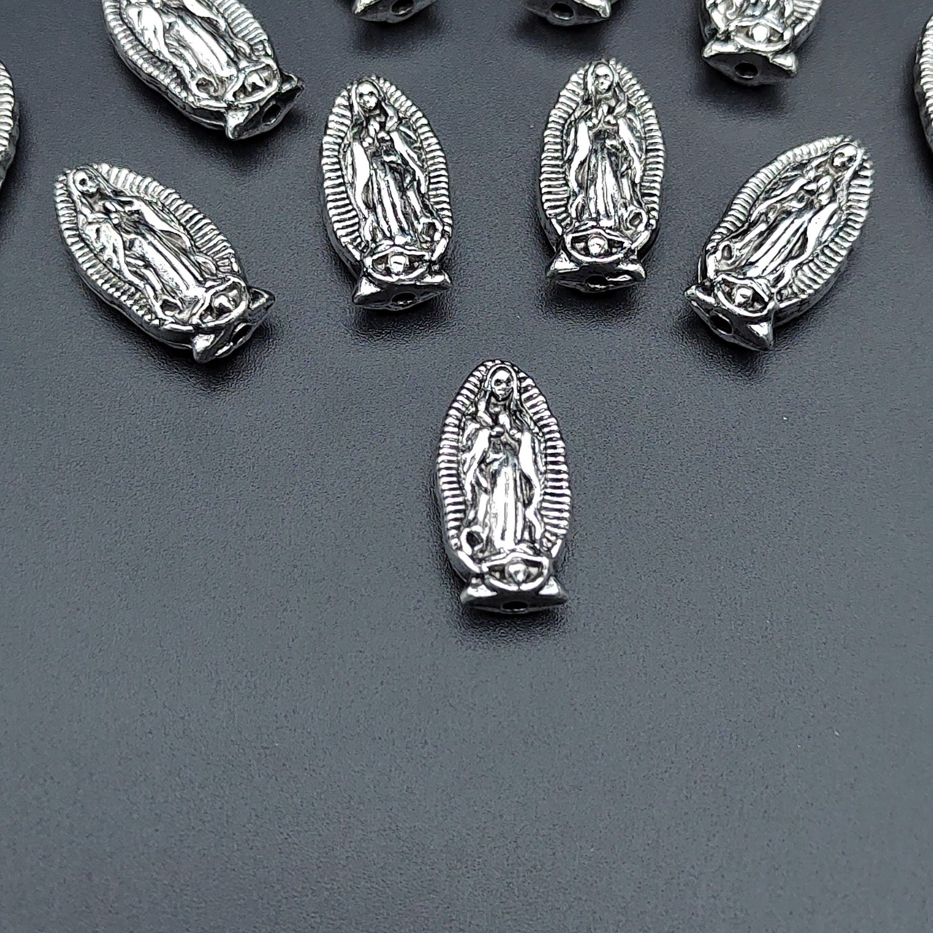 Virgin Mary Metal Beads 13mm 19mm Detailed Silver Tone 100pcs