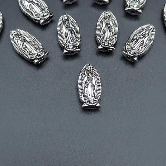 Virgin Mary Metal Beads 13mm 19mm Detailed Silver Tone 100pcs
