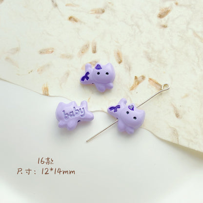 Cat Strawberry Moon Metal Beads Purple Tone Baking Painted 10pcs 18