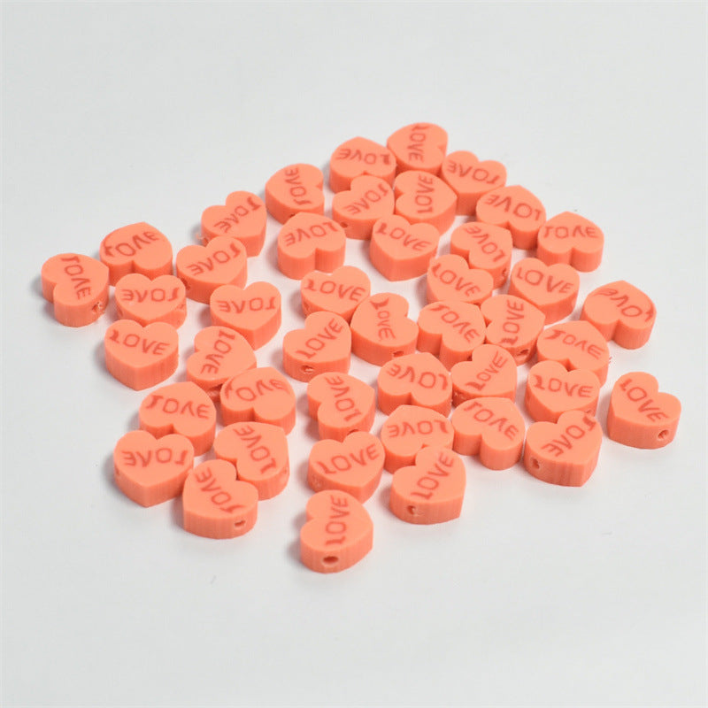 Heart Clay Beads 10mm Pink LOVE Letters Polymer 100pcs 10