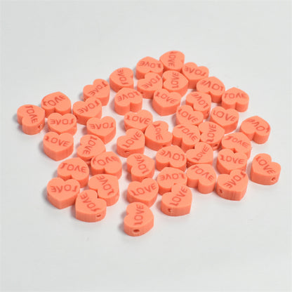 Heart Clay Beads 10mm Pink LOVE Letters Polymer 100pcs 10