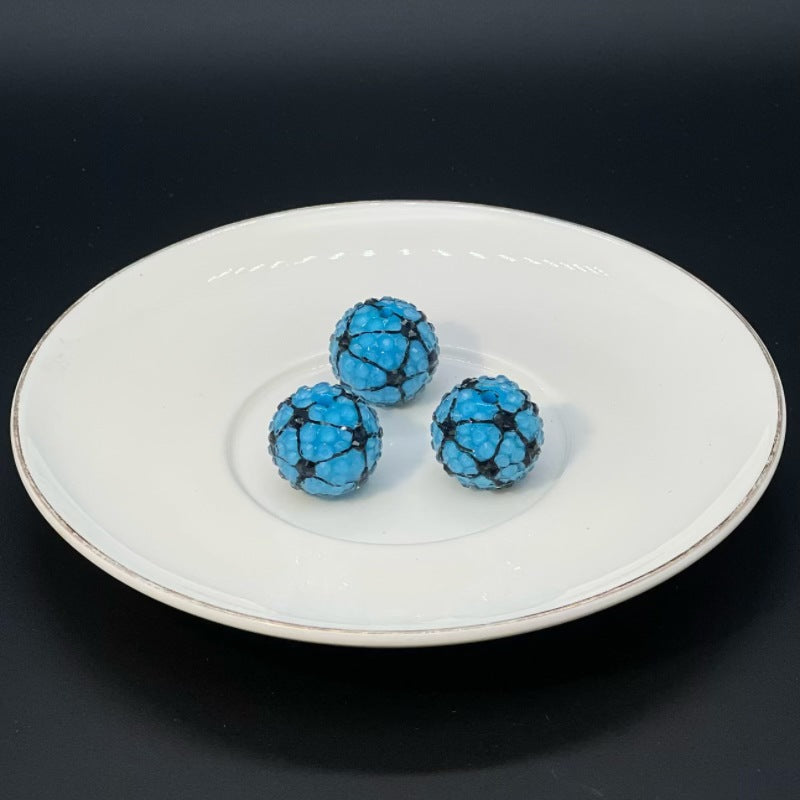 Football Patterned Rhinestone Bubblegum Beads 16mm 20mm 25pcs 8