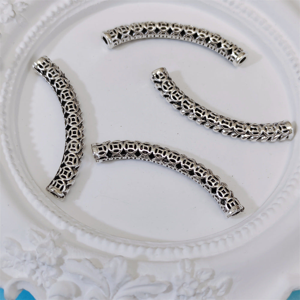 Tube Metal Beads 35mm Ancient Coins Pattern Curved 30pcs 4