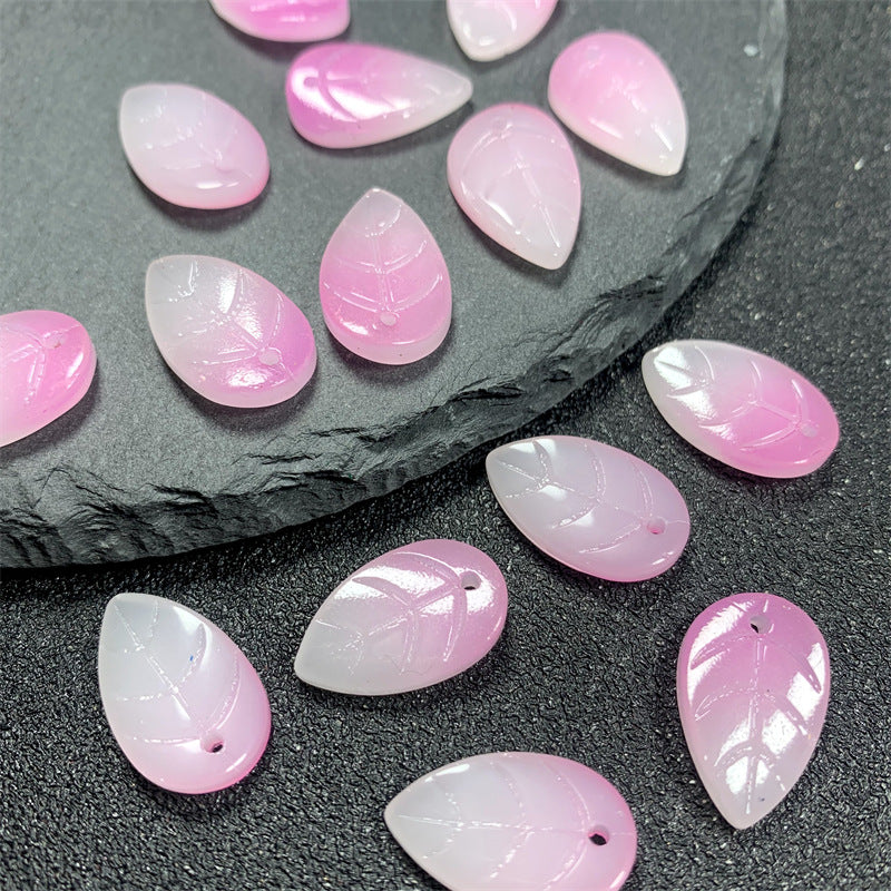 Czech Glass Beads Leaf 18mm Imitation Jade Translucent Green 50pcs 7
