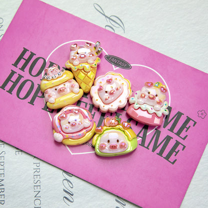Glossy Pig Resin Beads Playful Dessert Design 10pcs