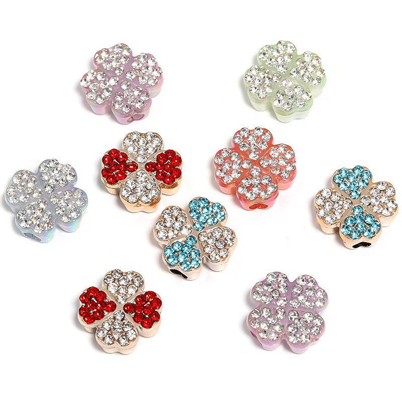 Two-Color Four-Leaf Clover Rhinestone Beads 16mm Acrylic Pave 50pcs 5