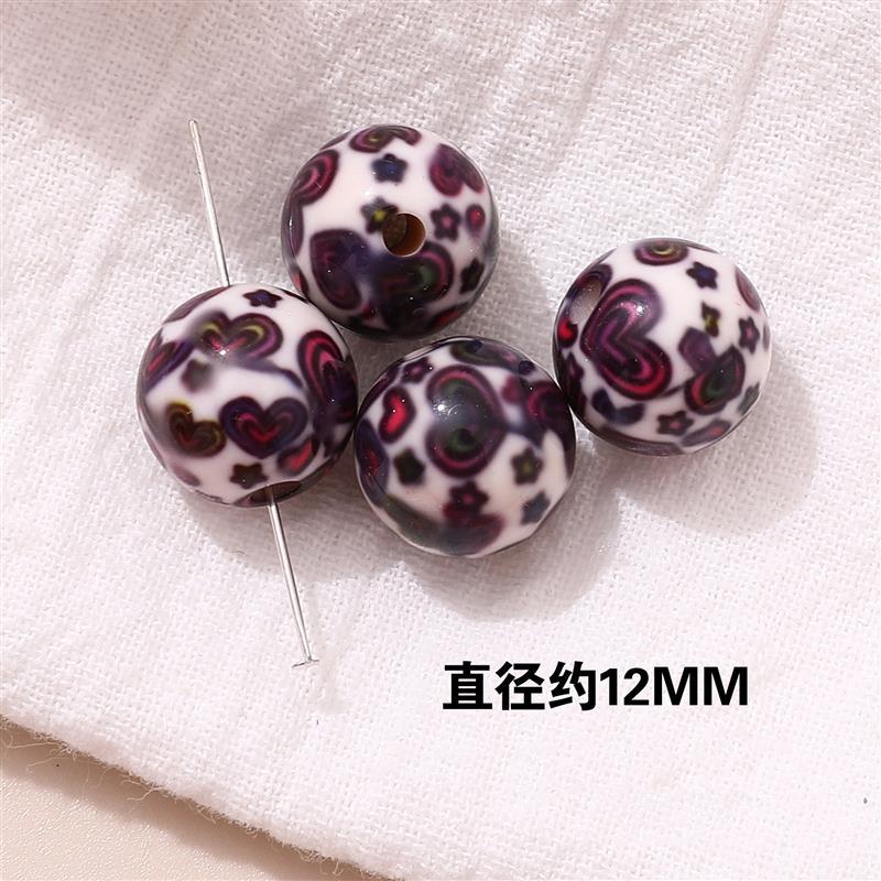 Japanese Vintage Showa Printed Resin Beads 10/12mm Glossy Floral 15pcs 25