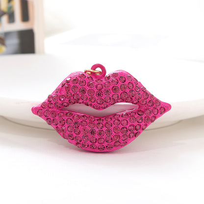 Rhinestone Lip Keychain Crystal Encrusted Gold Hardware Metal 3
