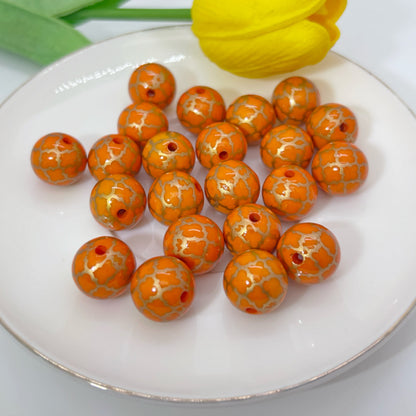 Round Acrylic Beads 16mm Gilded Plaid Pattern Glossy 50pcs 9