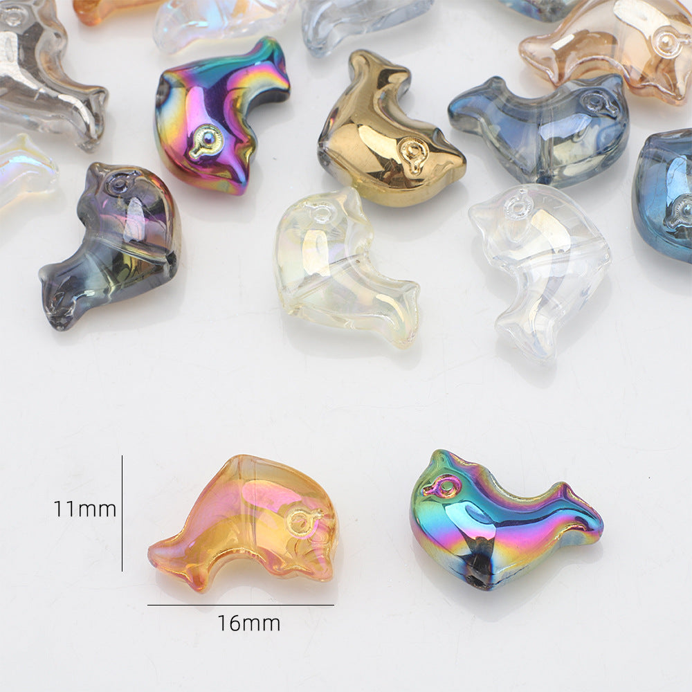 Plating 3D Dolphin Glass Beads 11x16mm Iridescent Colors 30pcs 2