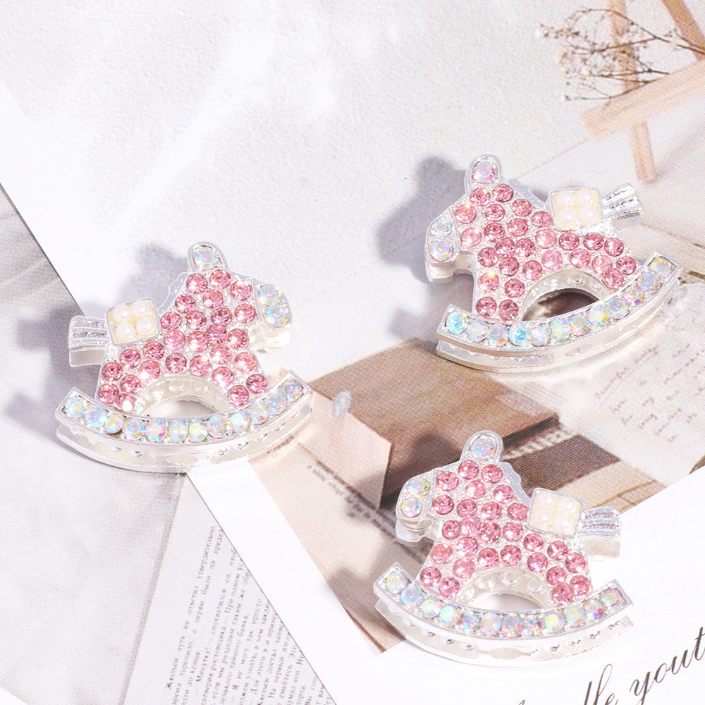 Double Sided Rocking Horse Rhinestone Beads 25mm Encrusted 5pcs 7