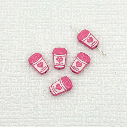 Baking Painted Metal Beads 14mm Milk Tea Mini Cup Design 10pcs 13