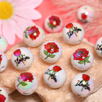 Plating Round Acrylic Beads 16mm Valentine Rose Printed 50pcs