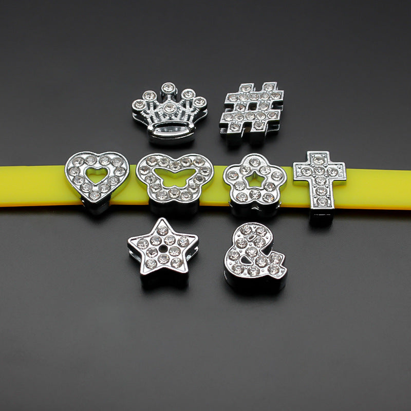 Chrome Alloy Rhinestone Beads Star Heart Crown Shapes 4pcs 2