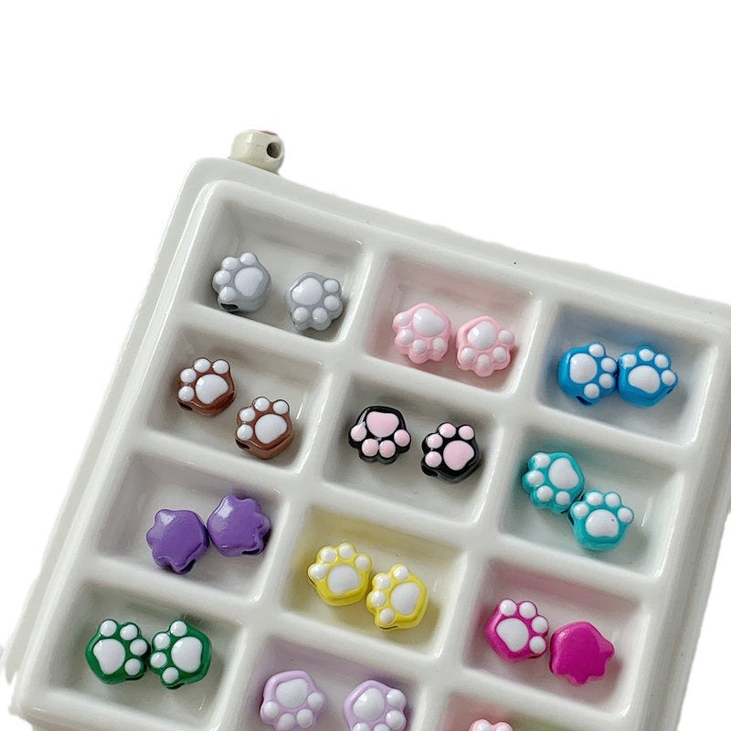 Cat Paw Metal Beads 11mm Glossy Enamel Painted Alloy 10pcs 5