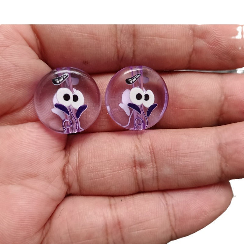 Clear Expression Acrylic Beads 18mm Printed Glossy 100pcs 5