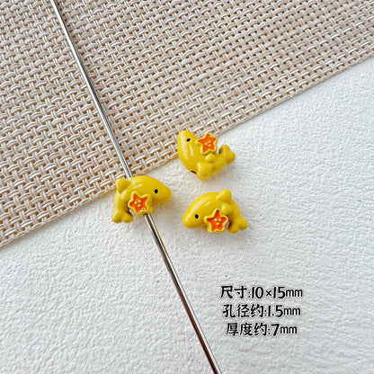 Dolphin and Birthday Bear Metal Beads 15 17mm Painted Alloy 10pcs 8