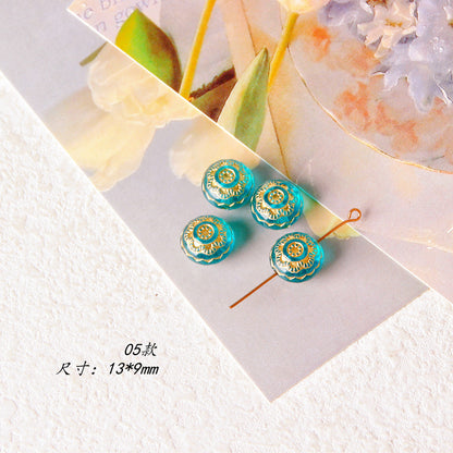 Vintage Transparent Green Gilded Pattern Acrylic Beads 1pc 10