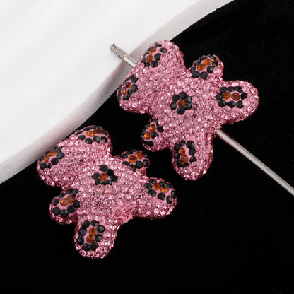Polymer Clay Bear Rhinestone Beads 30mm Leopard Print Chunky 6pcs 9