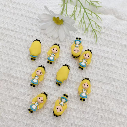 Silicone 3D Focal Beads Little Girl Yellow Hair Black Bow 20pcs 2