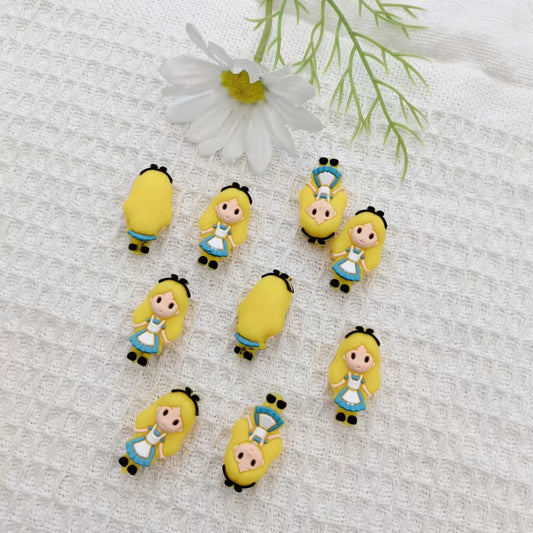 Silicone 3D Focal Beads Little Girl Yellow Hair Black Bow 20pcs 2