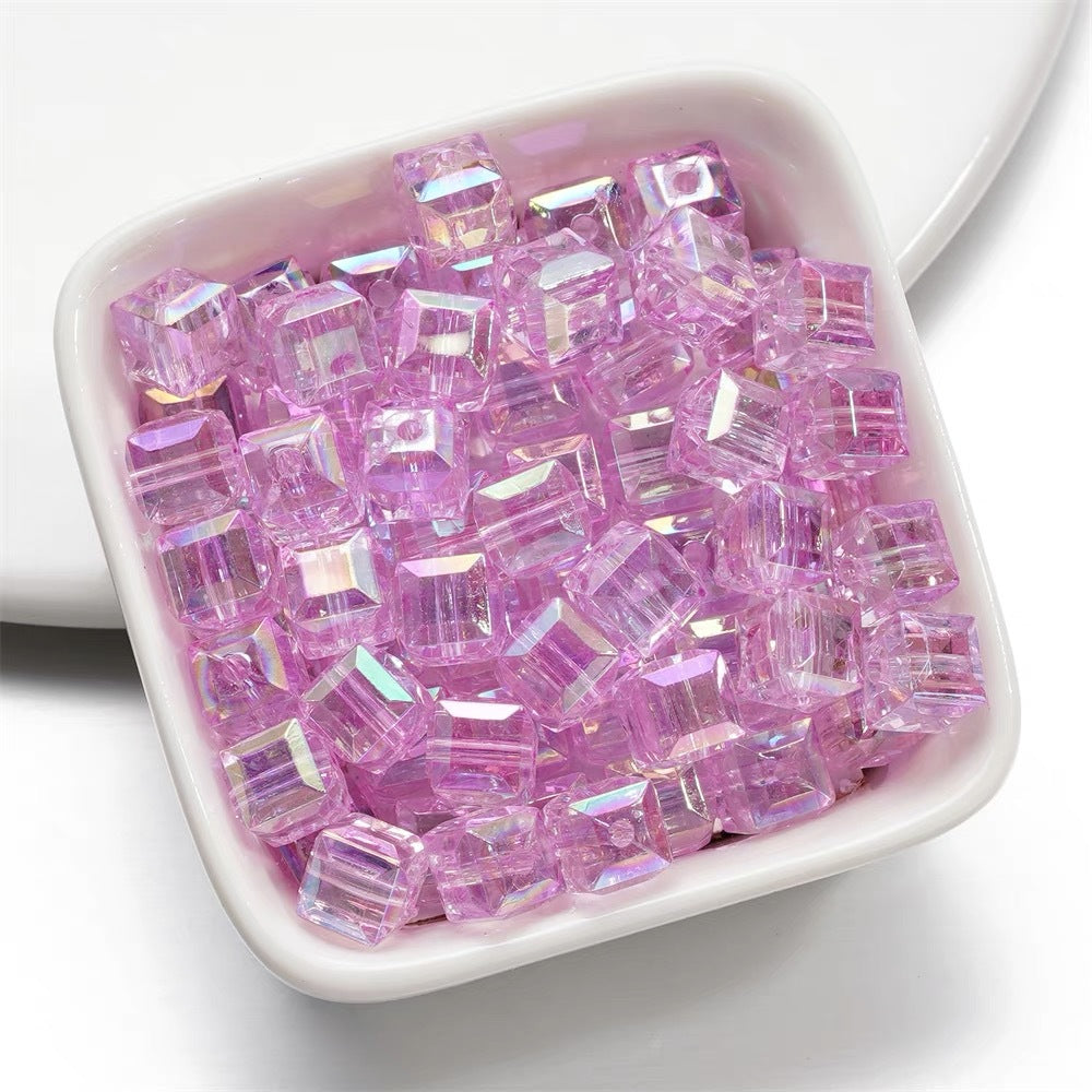 Clear Cubic Acrylic Beads 8mm Faceted Pastel Square 30pcs 8