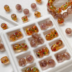 Lampwork Glass Beads Round Glow In The Dark Gold Foil Filled Amber 1pc 4