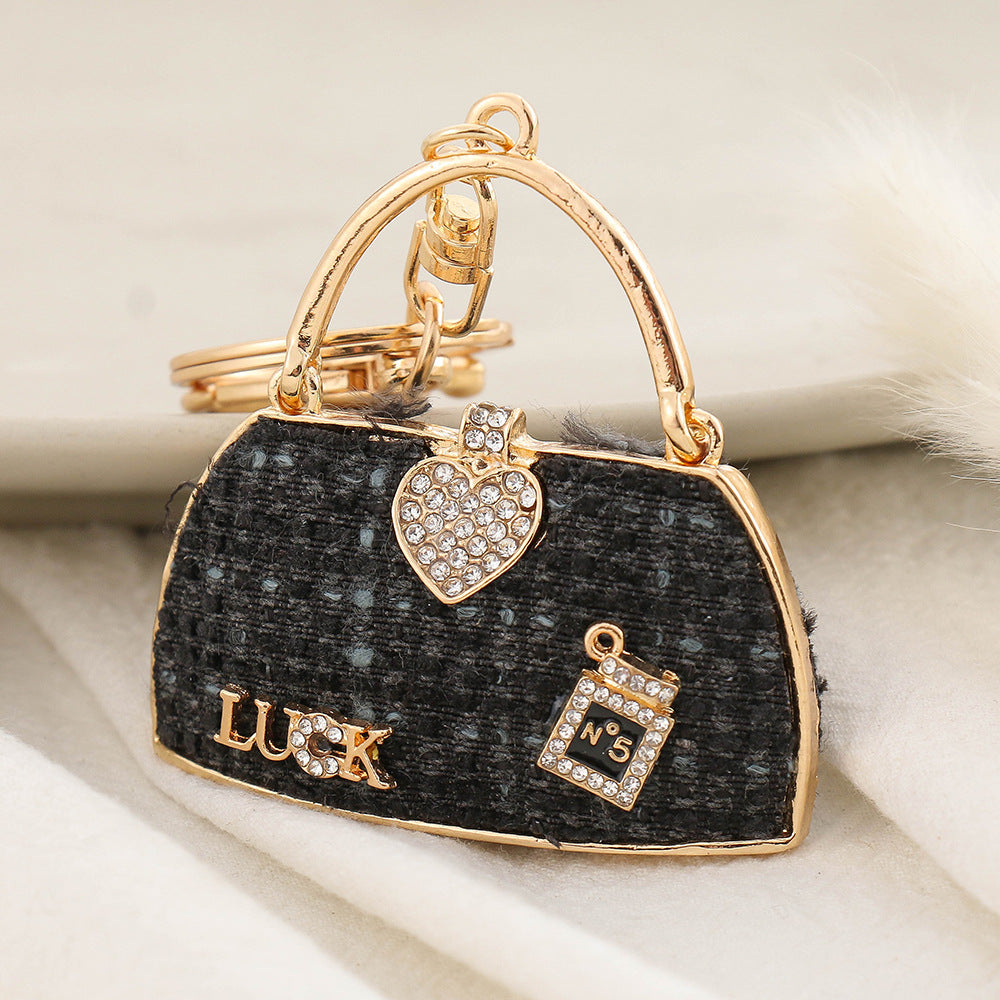 Vintage Alloy Shoulder Bag Keychain with Rhinestone Accent 15