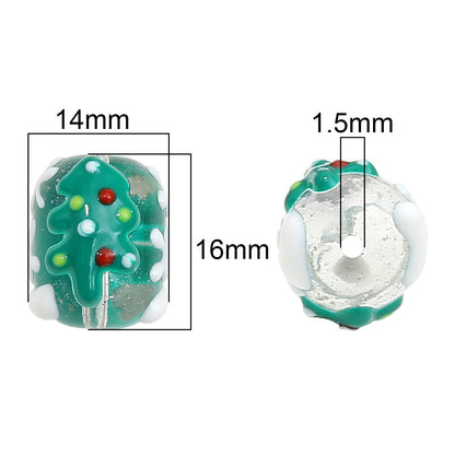 Hand Painted Transparent Glass Beads 14mm Christmas Motifs 10pcs 4