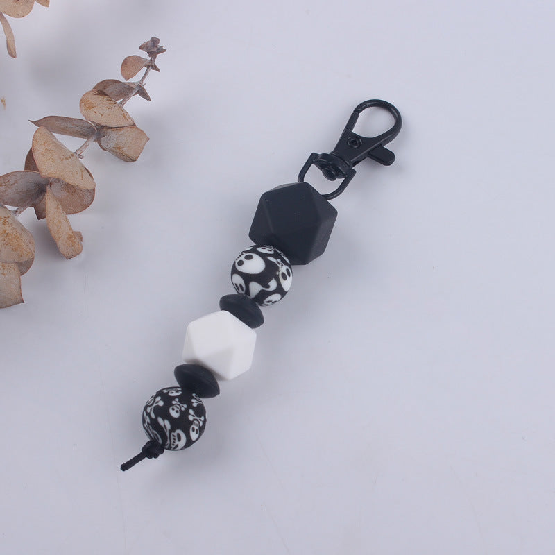 Leopard Silicone Beaded Keychain Colorful Animal Print Charm 11