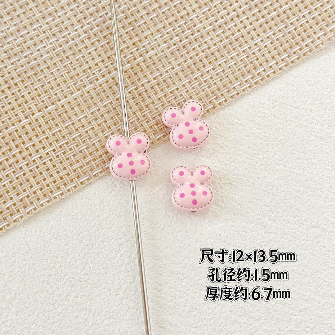 Heart and Rabbit Metal Beads Polka Dot Painted Alloy 10pcs 24
