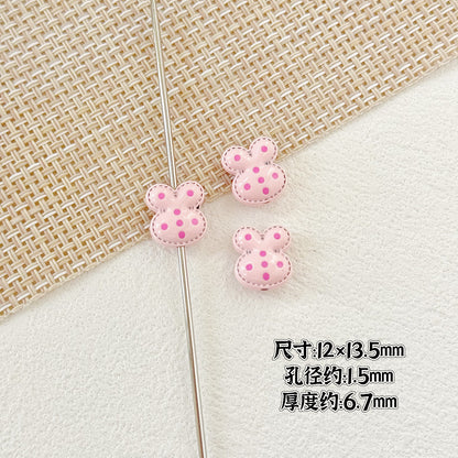 Heart and Rabbit Metal Beads Polka Dot Painted Alloy 10pcs 24