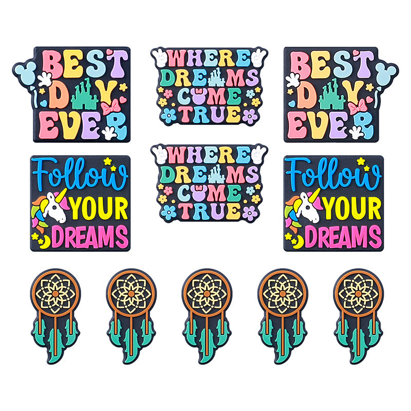 Silicone Focal Beads Dream Catcher Colorful Quotes Navy Background 20pcs