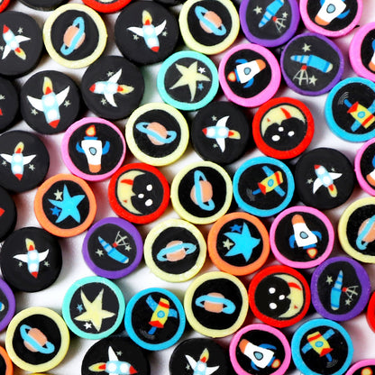 Flat Clay Beads 9mm Planet Series Colorful Space Designs 100pcs 12