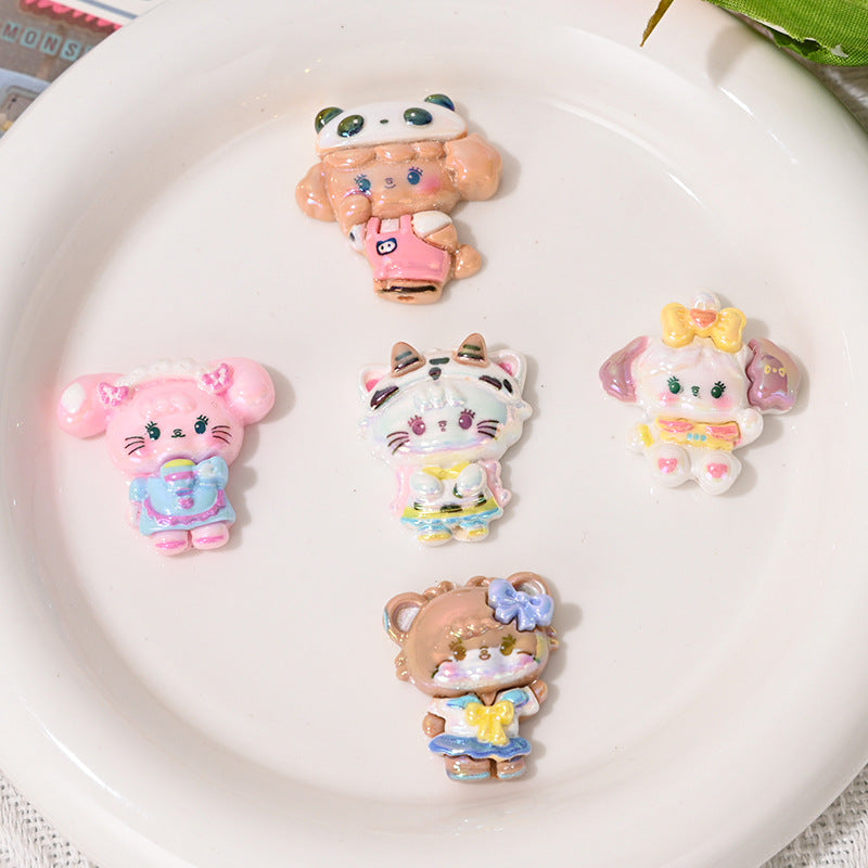 Glossy UV Plating Kitten Resin Beads Playful Pastel Outfits 10pcs 3