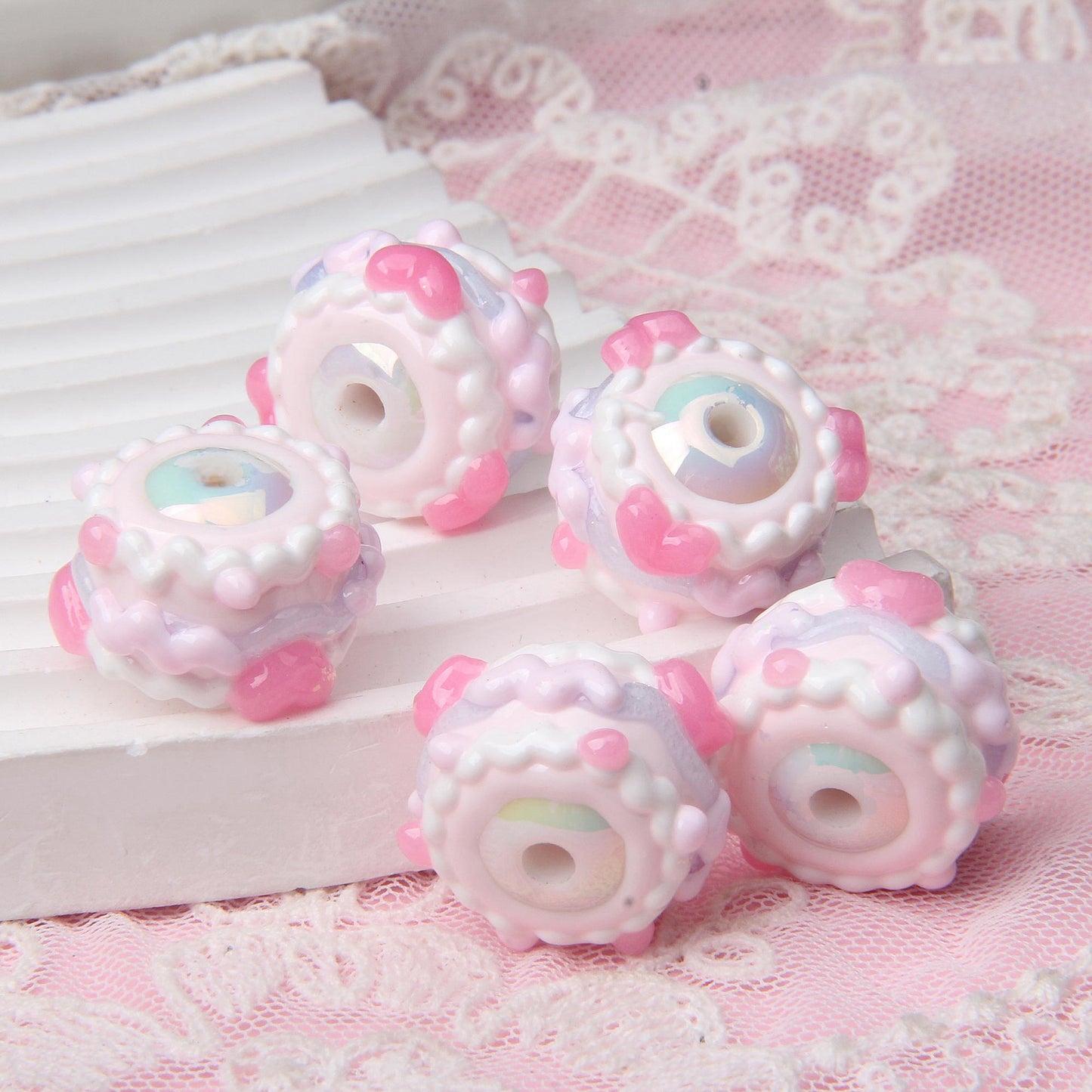 Hand Painted Cute Cake Series Acrylic Beads 18-23mm 10pcs 6