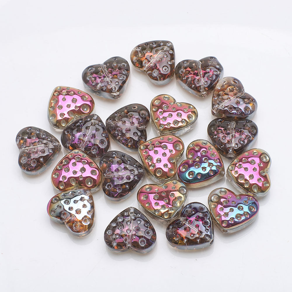Electroplated Heart Glass Beads 13x15mm Peach Metallic 20pcs 21