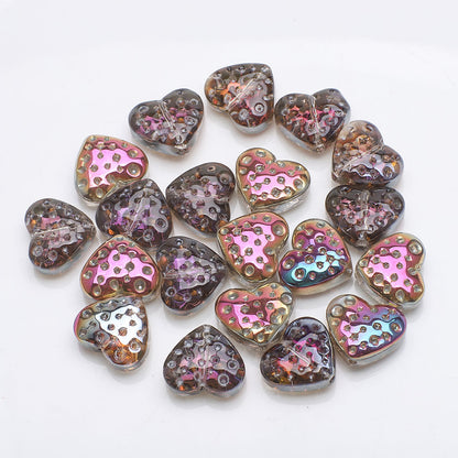 Electroplated Heart Glass Beads 13x15mm Peach Metallic 20pcs 21