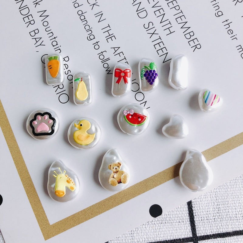 Hand Painted Irregular Shaped Acrylic Beads Imitation Pearl 10pcs 3