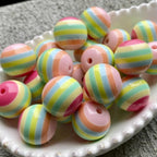 Striped Bubblegum Beads 20mm Rainbow Glossy Resin Round 10pcs