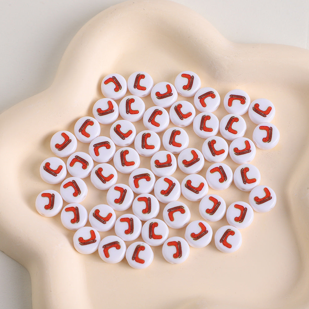 Christmas Theme Flat Acrylic Beads 5x10mm Santa Gift Printed 100pcs 18