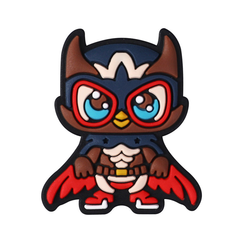 Silicone Focal Beads Owl Super Hero Wearing Mask and Cape 20pcs 6